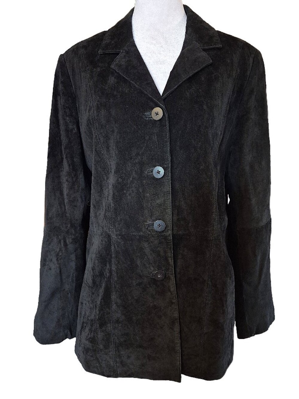 Vtg 90s Y2k Pursuits LTD Black Genuine Suede Leather Jacket Blazer Women's Sz L
